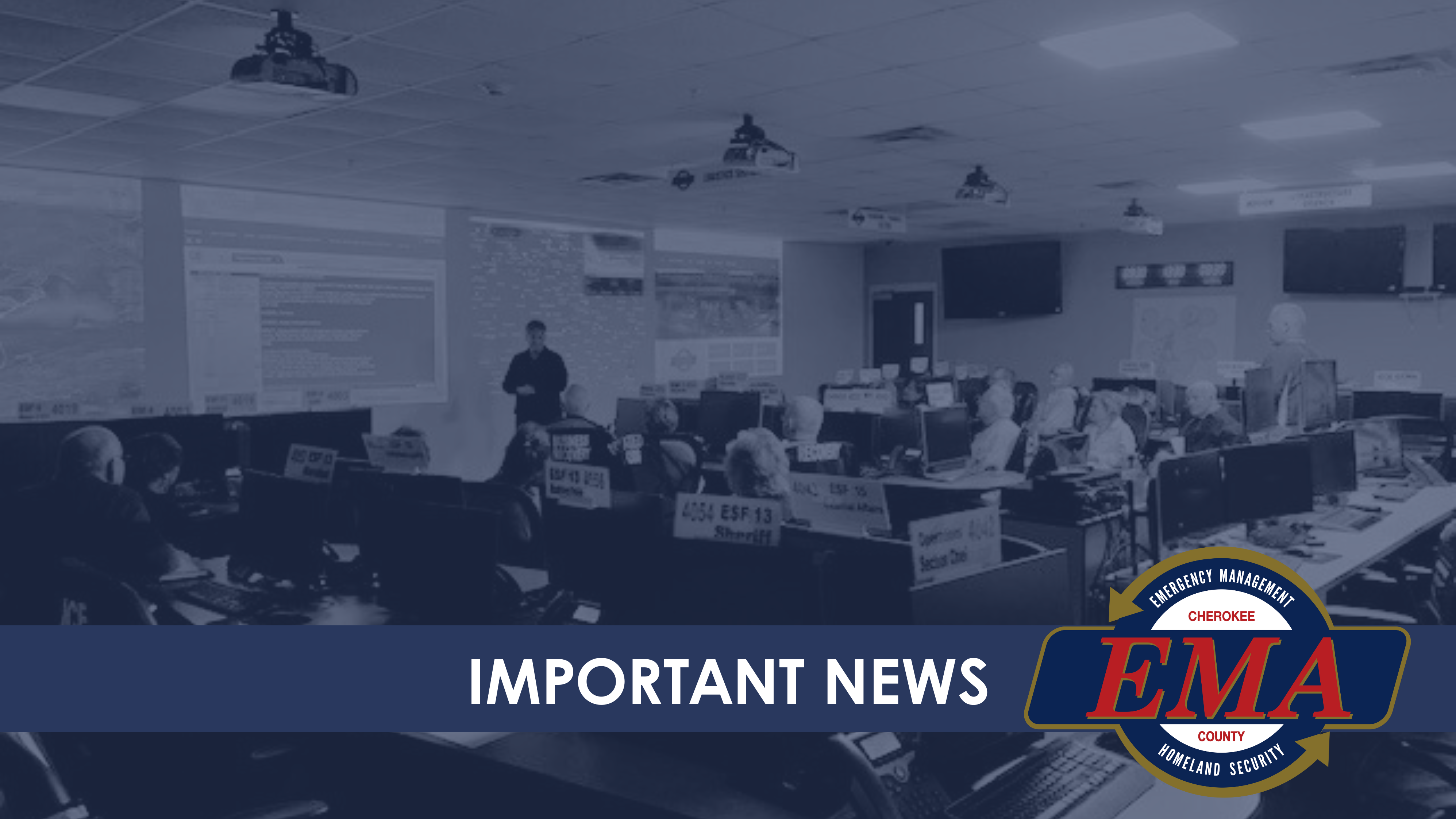 Image of EOC with blue overlay that reads Important News